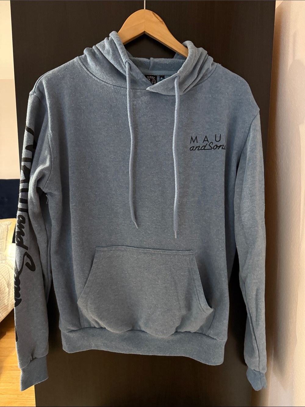 Maui and Sons Light Blue Pullover Hoodie with Script Sleeve